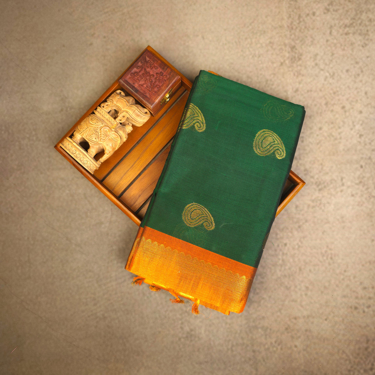 Pure Silk Cotton Saree - Bottle Green