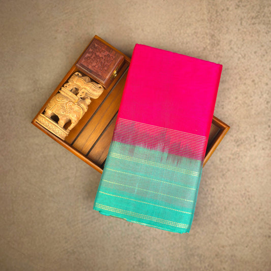 Pure Silk Cotton Saree - Rani Pink