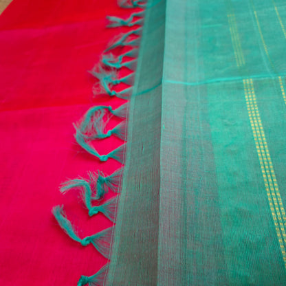 Pure Silk Cotton Saree - Rani Pink
