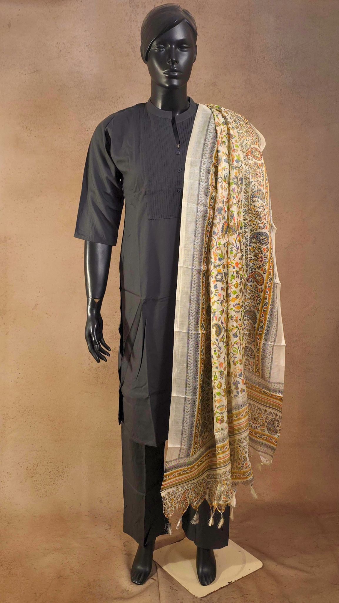 Kurti - Dark Grey - 3 Piece Kurti Set
