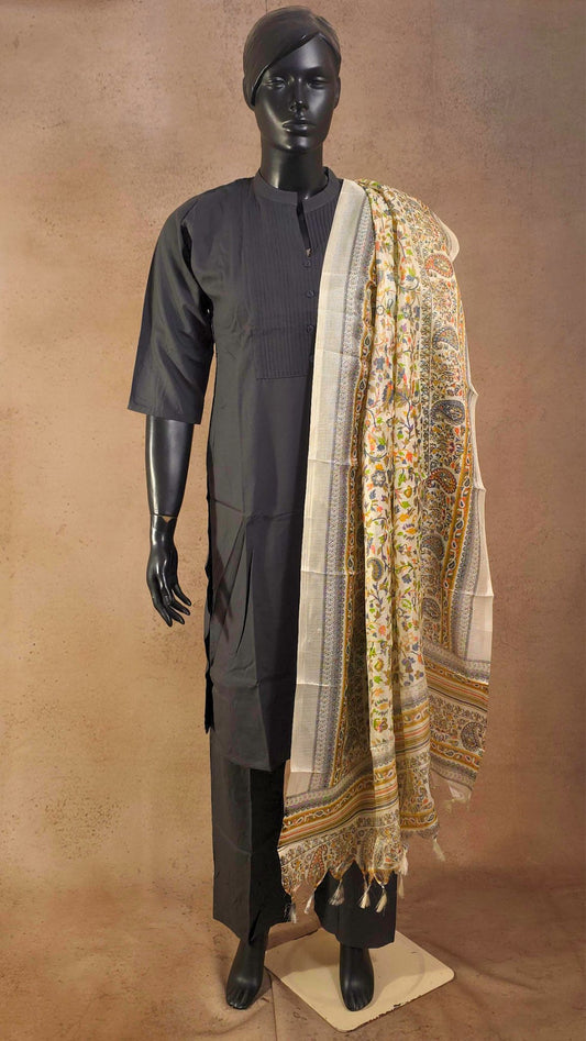 Kurti - Dark Grey - 3 Piece Kurti Set