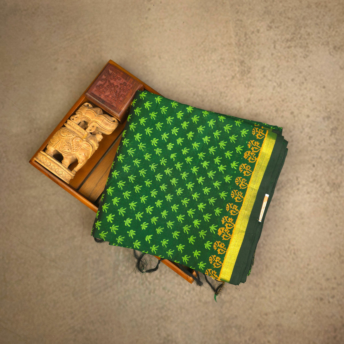 Pure Silk Cotton Saree - Dark Green