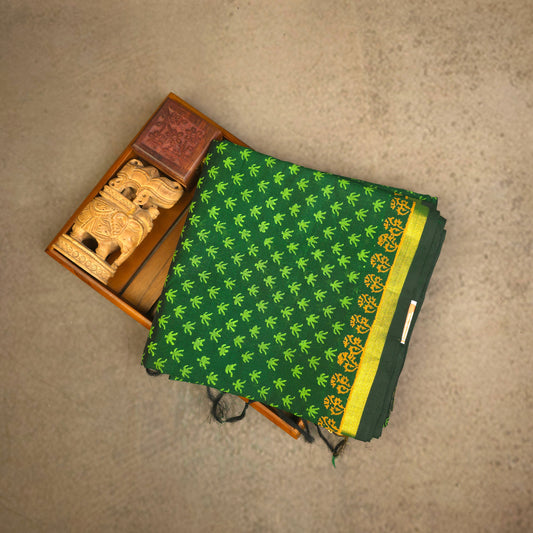 Pure Silk Cotton Saree - Dark Green