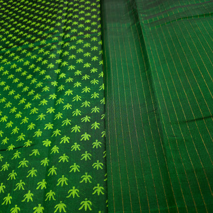 Pure Silk Cotton Saree - Dark Green
