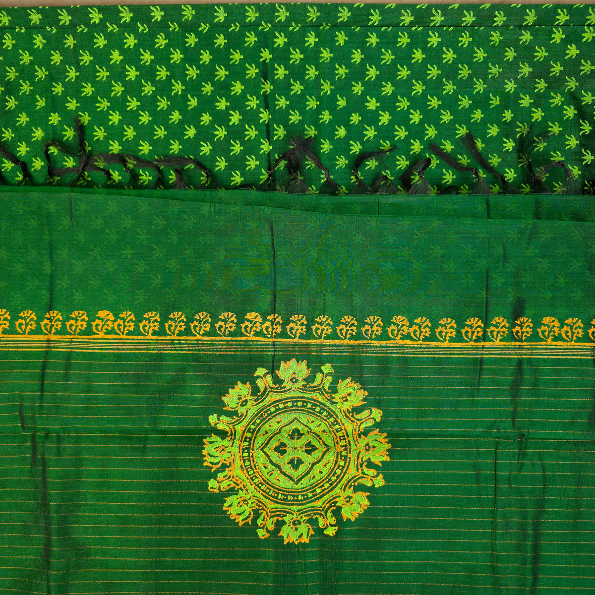Pure Silk Cotton Saree - Dark Green