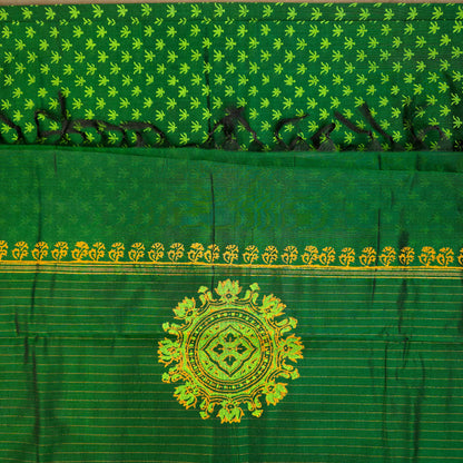 Pure Silk Cotton Saree - Dark Green