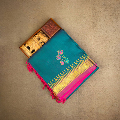 Pure Silk Cotton Saree - Teal Green