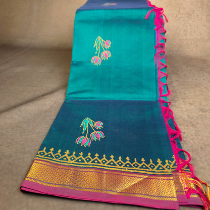 Pure Silk Cotton Saree - Teal Green