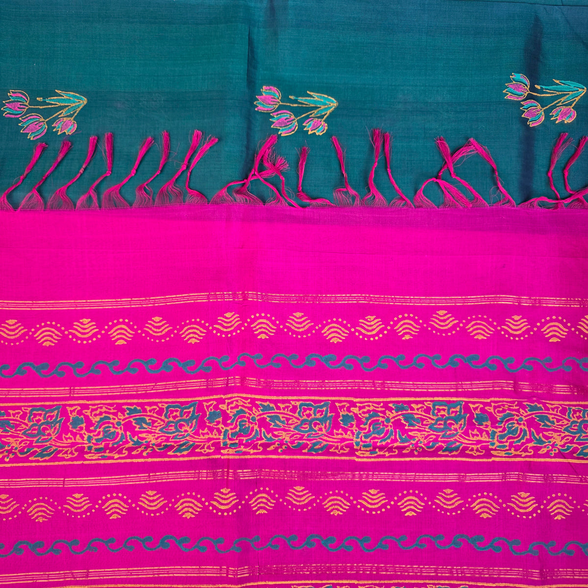 Pure Silk Cotton Saree - Teal Green