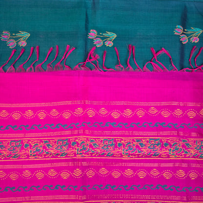 Pure Silk Cotton Saree - Teal Green