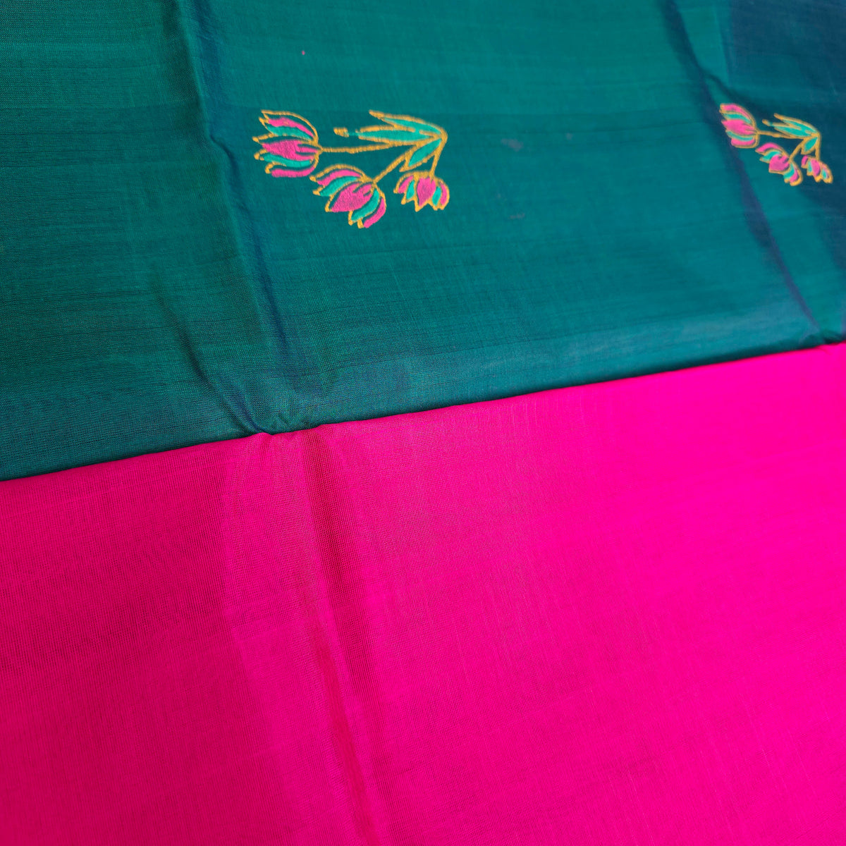 Pure Silk Cotton Saree - Teal Green