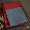 Semi Silk Saree - Maroon with Sky Blue Jari Border