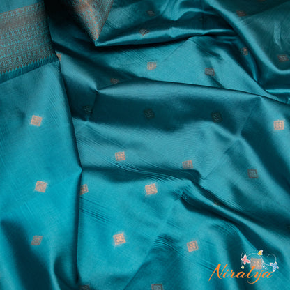 Semi Silk Saree - Maroon with Sky Blue Jari Border