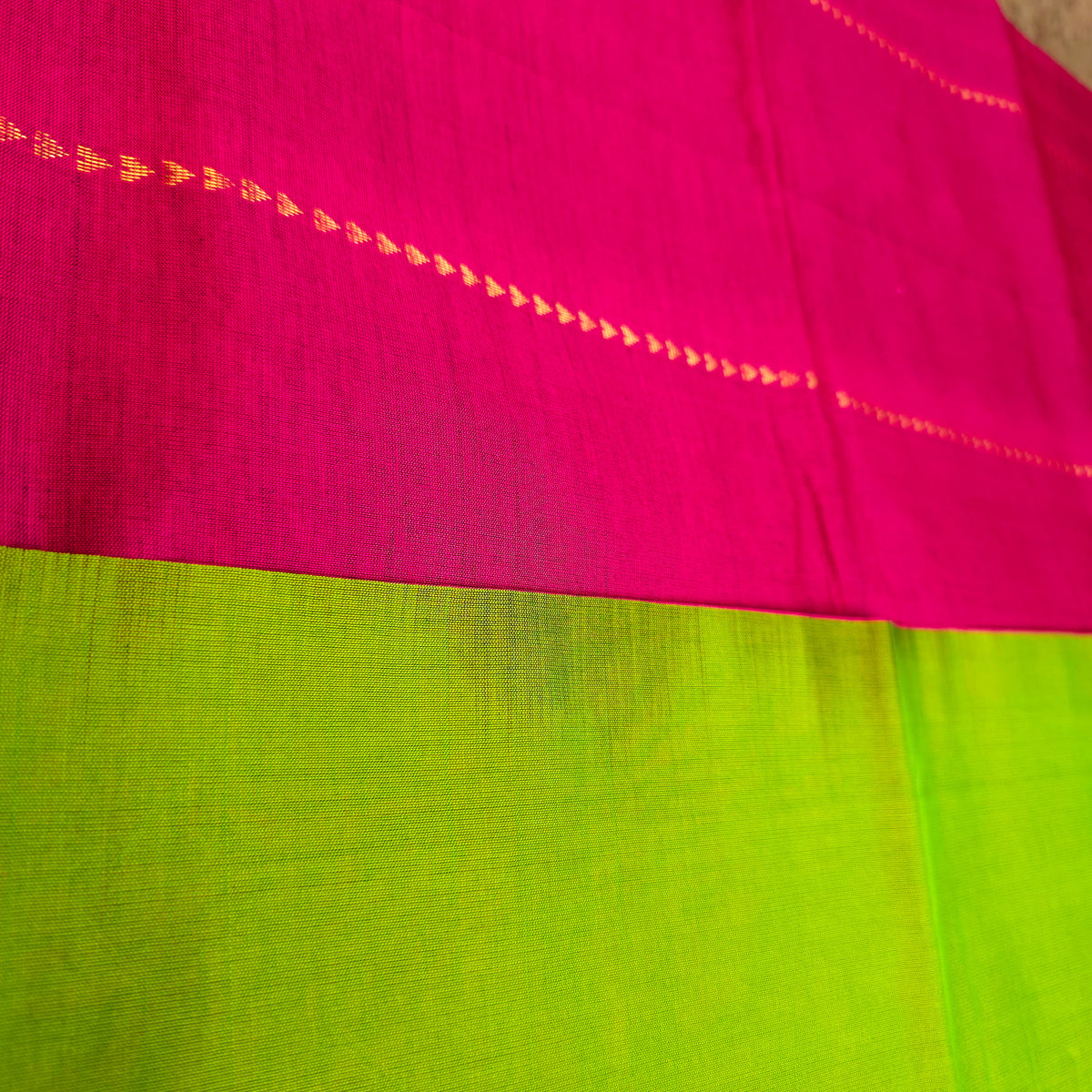 Silk Cotton Saree - Dark Pink with Lime Green