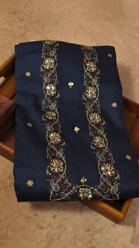 Salwar Material - Navy Blue Embroidered