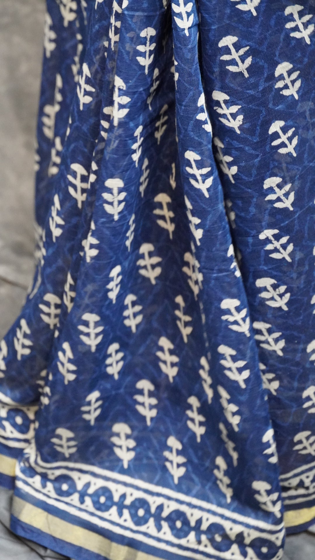 Chanderi Cotton Saree with Jaipur Handblock Prints - Indigo Blue