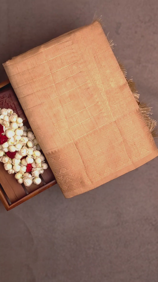 Tussar Silk Saree - Beige with Gold Jari Border