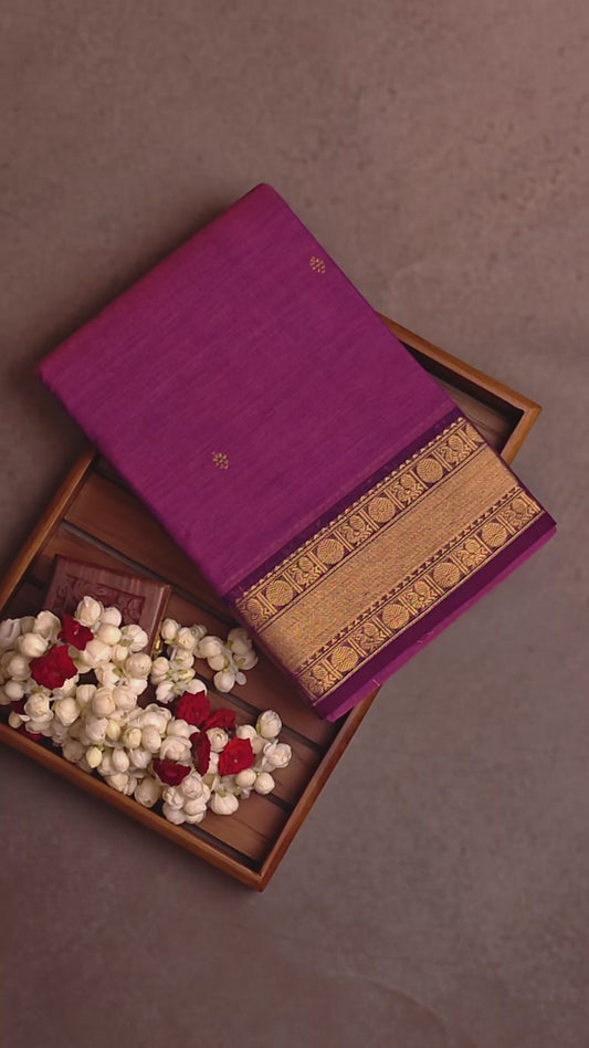 Chettinad Cotton Saree - Magenta Purple with Jari Border